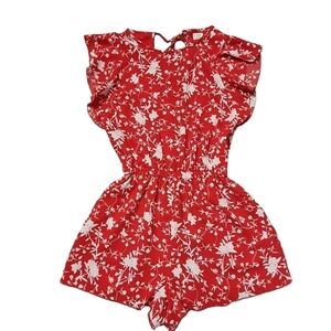 Wilfred Red Floral Ruffle Sleeve Tie Back Romper Jumpsuit Size S